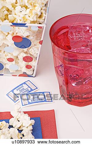 Popcorn, drink and movie tickets View Large Photo Image Stock Image - Popcorn, drink and movie tickets . Fotosearch