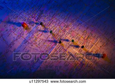 Push pins on a map View Large Photo Image Stock Image - Push pins on a map. Fotosearch