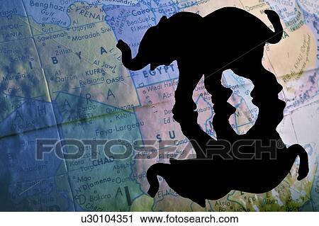 Silhouette of an elephant in front of a map of Africa View Large Photo Image Stock Image - Silhouette of an elephant in front of a map of Africa. Fotosearch