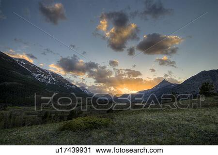 Stock Image - Sunset, Waterton national Park, Alberta, Canada. Fotosearch