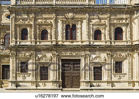Stock Photo - The facade of Seville Town Hall, Ayuntamiento de Sevilla, Seville, Andalucia, Spain, Europe . Fotosearch