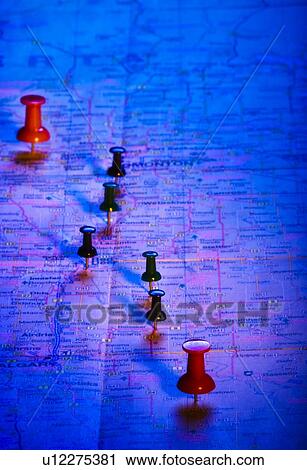 Thumbtacks on a map View Large Photo Image Stock Image - Thumbtacks on a map. Fotosearch