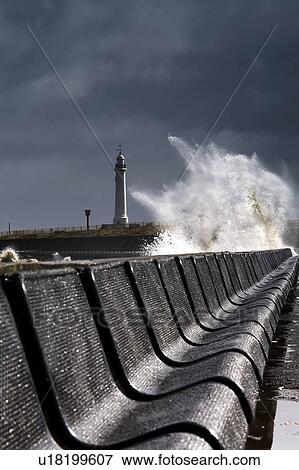 Waves crushing against barrier, Sunderland, Tyne and Wear, England View Large Photo Image Stock Photo - Waves crushing against barrier, Sunderland, Tyne and Wear, England. Fotosearch