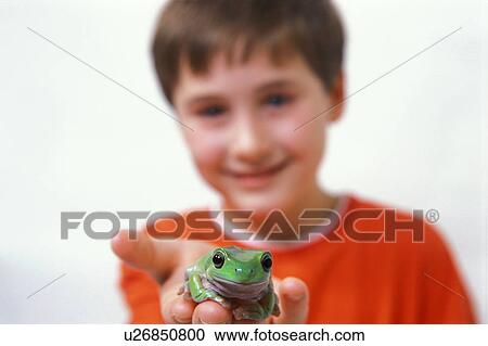 Stock Image - Boy and frog. Fotosearch