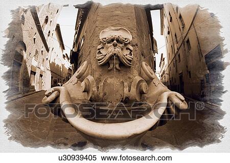 Carved ornamental fountain on a street in Florence, Tuscany Italy View Large Photo Image Stock Photography - Carved ornamental fountain on a street in Florence, Tuscany Italy. Fotosearch