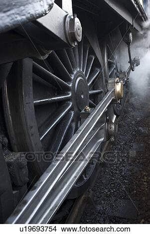 Picture - Close-up of steam engine train wheel. Fotosearch