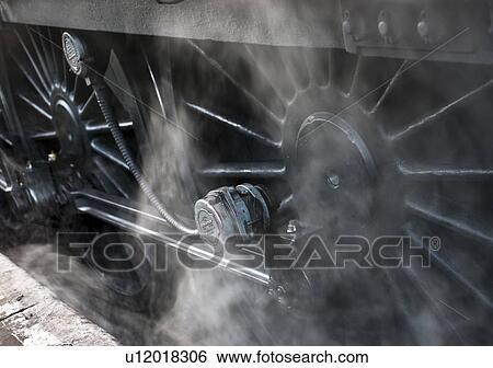 Stock Photograph - Close-up of steam engine train wheels. Fotosearch