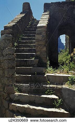 Stock Photo - Corsica, France; Ancient stone staircase. Fotosearch
