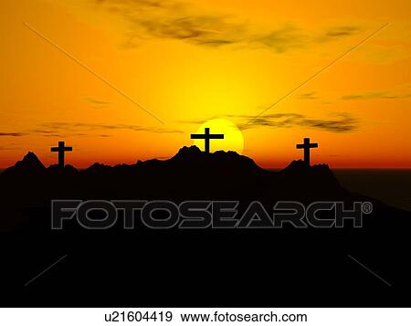 Crucifixion; Three crosses in the sunset View Large Photo Image Stock Photo - Crucifixion; Three crosses in the sunset. Fotosearch