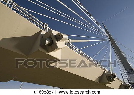 Stock Image - Detail of pedestrian bridge, Esplanade Riel, Winnipeg, Manitoba, Canada. Fotosearch