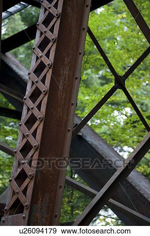 Stock Photo - Detail of rusty bridge pylon, Bracebridge, Muskoka, Ontario, Canada. Fotosearch