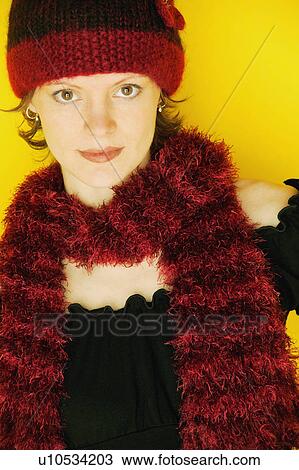 Female model wearing hat and scarf View Large Photo Image Stock Image - Female model wearing hat and scarf. Fotosearch