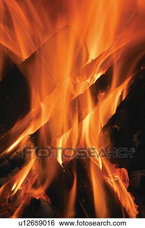 Stock Photograph - Fire; Wood fire burning. Fotosearch