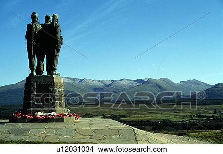 Picture - Fort William, Scotland, United Kingdom; War memorial, sculpture of soldiers looking out over the landscape. Fotosearch