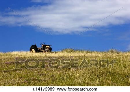 Stock Photo - Islay, Scotland; Tractor in a field. Fotosearch