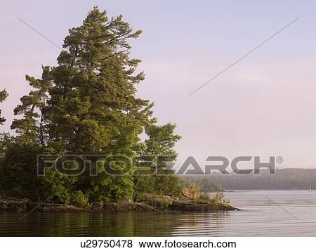 Stock Photo - Lake of the Woods, Ontario, Canada; Early morning view over the lake. Fotosearch