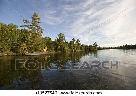 Stock Photo - Lake shoreline, Lake of the Woods, Ontario, Canada. Fotosearch