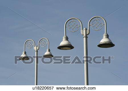 Stock Photo - Lamp post detail of pedestrian bridge, Esplanade Riel, Winnipeg, Manitoba, Canada. Fotosearch