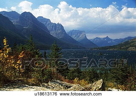 Montana, USA; View across St. Mary lake in Glacier National Park View Large Photo Image Stock Photograph - Montana, USA; View across St. Mary lake in Glacier National Park. Fotosearch
