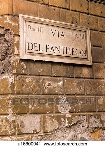 Stock Image - Pantheon sign, Rome, Italy . Fotosearch