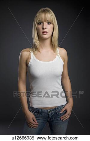 Stock Photography - Portrait of woman in tank top. Fotosearch