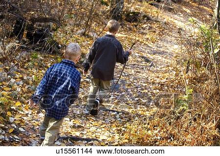 Rear view of boys hiking View Large Photo Image Picture - Rear view of boys hiking. Fotosearch
