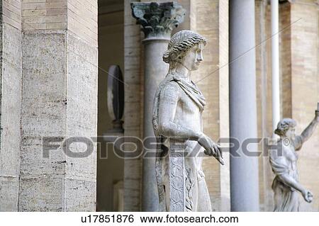 Stock Photograph - Rome, Italy; Statues in the Octagonal Belvedere courtyard at the Vatican. Fotosearch