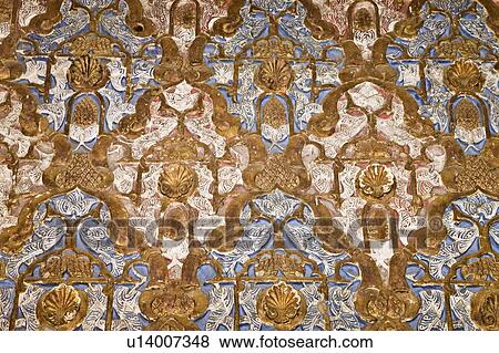 Stock Photo - Royal Alcazars of Seville, Seville Province, Spain; Decoration on wall of Salon de Embajadores. Fotosearch