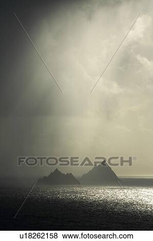 Skellig Islands, Co Kerry, Ireland; Islands in a rain shower View Large Photo Image Stock Photo - Skellig Islands, Co Kerry, Ireland; Islands in a rain shower. Fotosearch