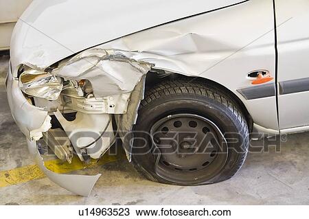 Smashed car; car with smashed front fender and a flat tire View Large Photo Image Stock Image - Smashed car; car with smashed front fender and a flat tire. Fotosearch