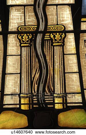 Stock Image - Stained glass window in synagogue. Fotosearch