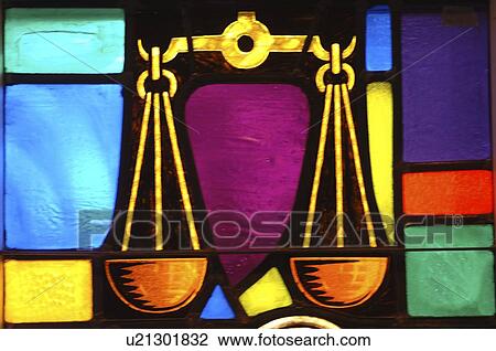 Stock Image - Stained glass window in synagogue. Fotosearch