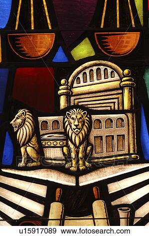 Stained glass window in synagogue View Large Photo Image Stock Photo - Stained glass window in synagogue. Fotosearch