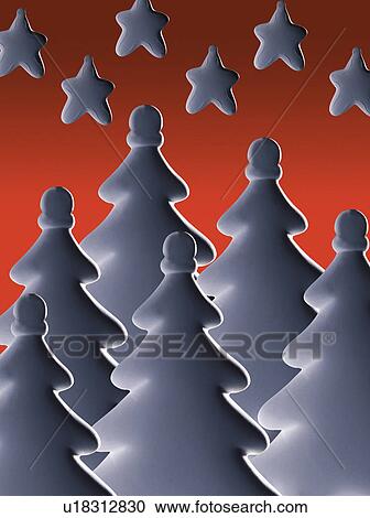 Stock Image - Stylized Christmas trees and stars. Fotosearch