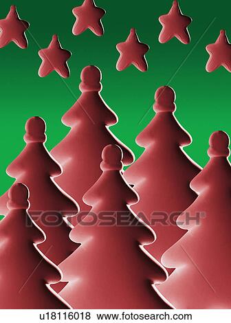 Stock Photo - Stylized Christmas trees and stars. Fotosearch