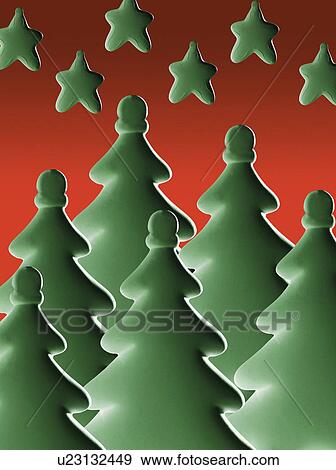 Stock Photo - Stylized Christmas trees and stars. Fotosearch