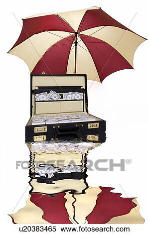 Suitcase full of money with umbrella above View Large Photo Image Stock Photography - Suitcase full of money with umbrella above. Fotosearch