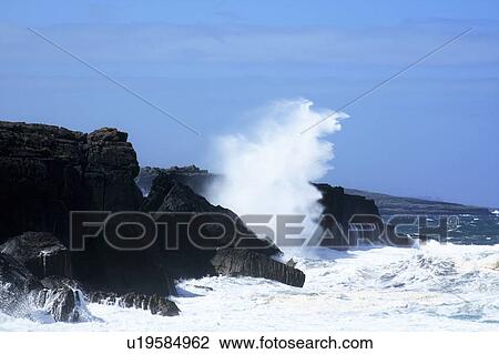 The Burren, Co Clare, Ireland; Waves breaking against rocks View Large Photo Image Stock Image - The Burren, Co Clare, Ireland; Waves breaking against rocks. Fotosearch