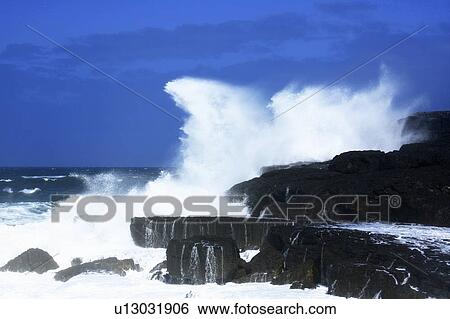 The Burren, Co Clare, Ireland; Waves breaking against the rocks View Large Photo Image Stock Photograph - The Burren, Co Clare, Ireland; Waves breaking against the rocks. Fotosearch