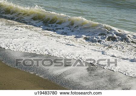 Stock Image - Wave breaking on shore. Fotosearch