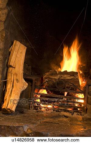 Wood burning fireplace View Large Photo Image Stock Photo - Wood burning fireplace. Fotosearch