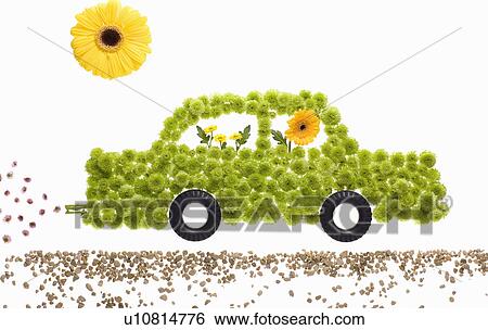 Stock Photograph - A car made of flowers. Fotosearch