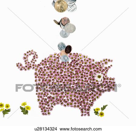 A piggy bank made of flowers with money View Large Photo Image Picture - A piggy bank made of flowers with money. Fotosearch