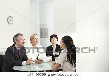 An interview in front of a panel View Large Photo Image Stock Photo - An interview in front of a panel. Fotosearch