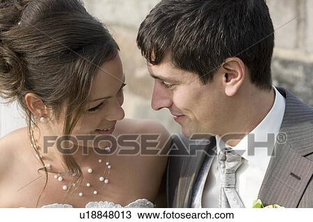 Close-up portrait of bride and groom. View Large Photo Image Stock Image - Close-up portrait of bride and groom.. Fotosearch