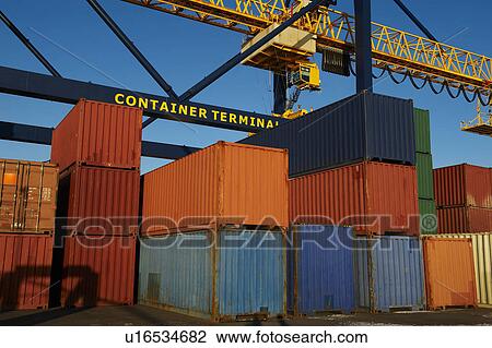 Containers in stacks at port View Large Photo Image Stock Image - Containers in stacks at port. Fotosearch