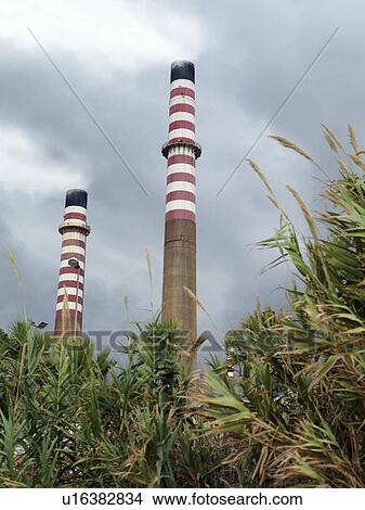 Picture - Power station chimneys. Fotosearch