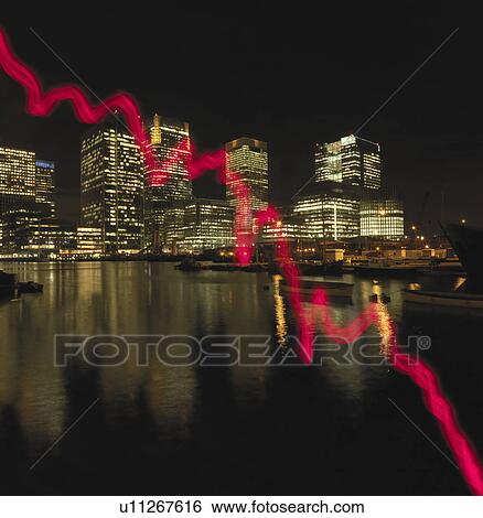 Red graph drawn across office buildings View Large Photo Image Stock Photograph - Red graph drawn across office buildings. Fotosearch
