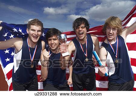 relay team with flag and medal View Large Photo Image Stock Photo - relay team with flag and medal. Fotosearch