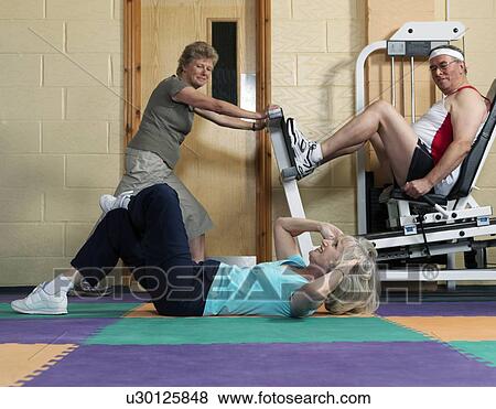 seniors training at gym View Large Photo Image Stock Photo - seniors training at gym. Fotosearch